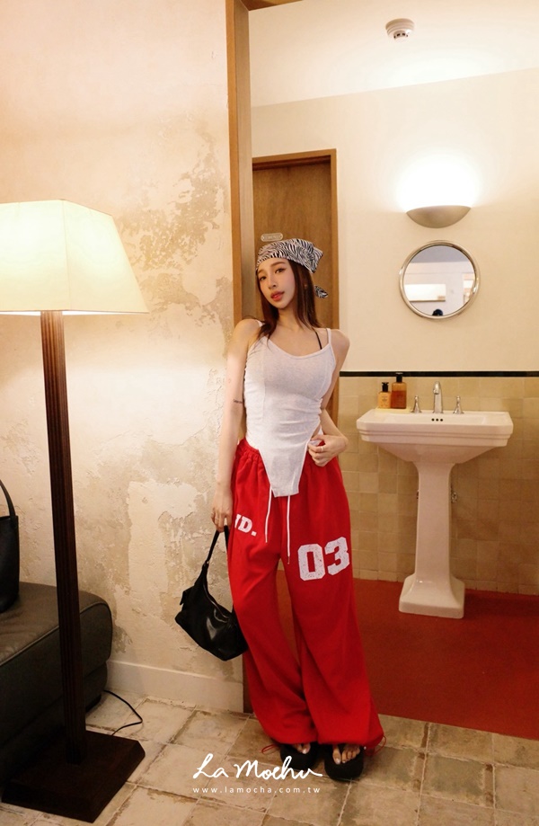 腰拼色03字母抽繩棉褲